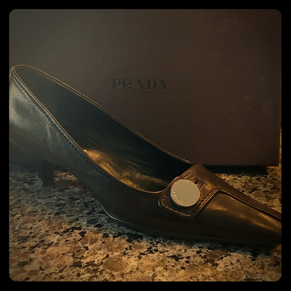 Prada black leather heels